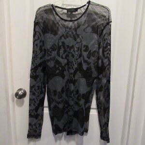 Tripp Fishnet Skulls Men’s 2X Goth Punk Metal Rare 90s Long Sleeve Shirt Sheer